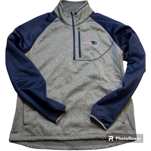 Mens NFL New England Patriots Pullover NFL 1/2 Zip Up Gray Navy Blue - Picture 1 of 8